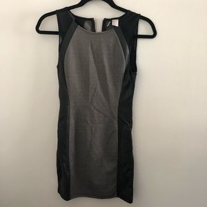 H&M Black Grey Bodycon Dress with Leather - Size 4